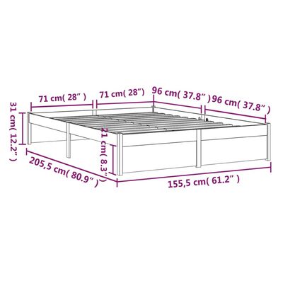 vidaXL Posteljni okvir črn iz trdnega lesa 150x200 cm