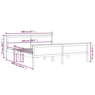 vidaXL Posteljni okvir iz trdne borovine 180x200 cm