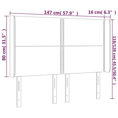 vidaXL Vzglavje z ušesi sivo 147x16x118/128 cm umetno usnje