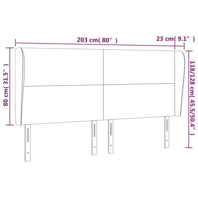 vidaXL Vzglavje z ušesi črno 203x23x118/128 cm žamet