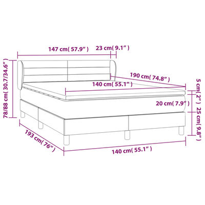 vidaXL Box spring postelja z vzmetnico temno modra 140x190cm žamet