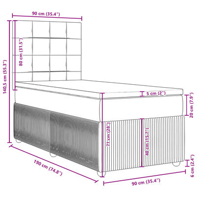 vidaXL Box spring postelja z vzmetnico črn 90x190 cm žamet