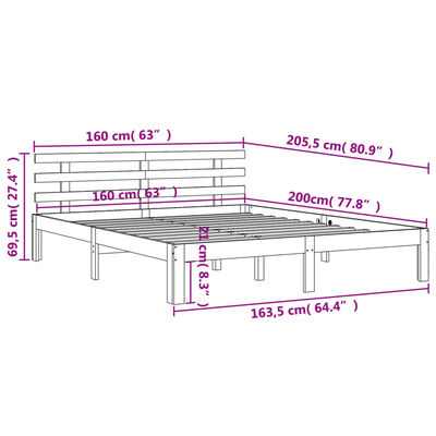 vidaXL Posteljni okvir brez vzmetnice voščeno rjav 160x200 cm borovina