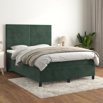 vidaXL Box spring postelja z vzmetnico temno zelen 140x190 cm žamet