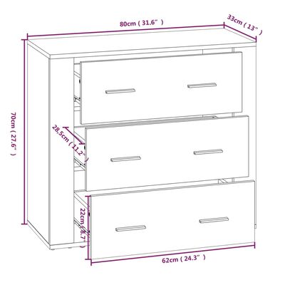 vidaXL Komoda siva sonoma 80x33x70 cm inženirski les