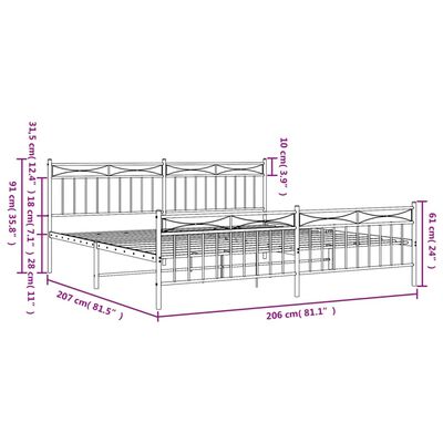 vidaXL Kovinski posteljni okvir z vzglavjem in vznožjem črn 200x200 cm