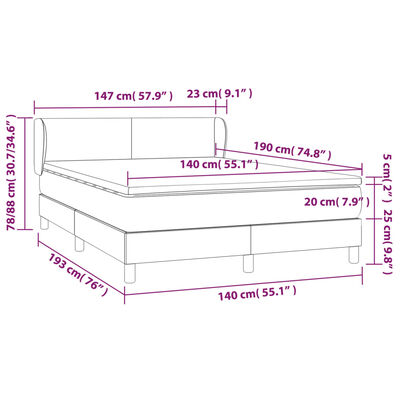 vidaXL Box spring postelja z vzmetnico temno modra 140x190cm žamet