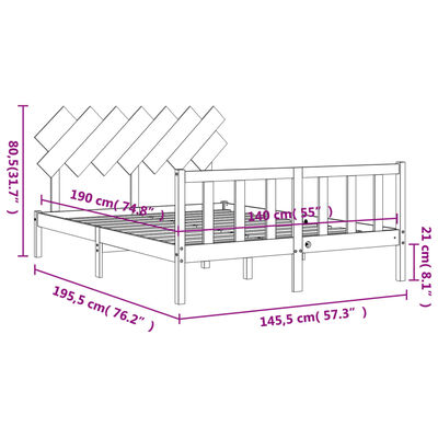 vidaXL Posteljni okvir z vzglavjem bel 140x190 cm trden les