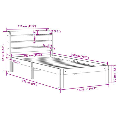 vidaXL Posteljni okvir z vzglavjem brez vzmetnice bel 100x200 cm