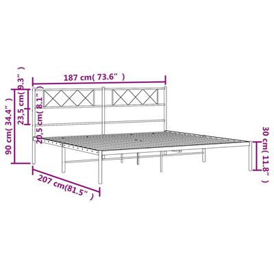 vidaXL Kovinski posteljni okvir z vzglavjem bel 180x200 cm