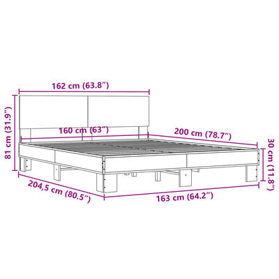 vidaXL Posteljni okvir sonoma hrast 160x200 cm inž. les in kovina