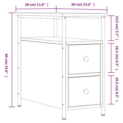 vidaXL Nočna omarica 2 kosa siva sonoma 30x60x60 cm inženirski les