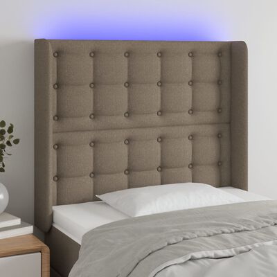 vidaXL LED posteljno vzglavje taupe 83x16x118/128 cm blago