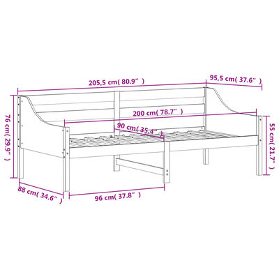 vidaXL Izvlečna postelja brez vzmetnice bela 90x200 cm trdna borovina