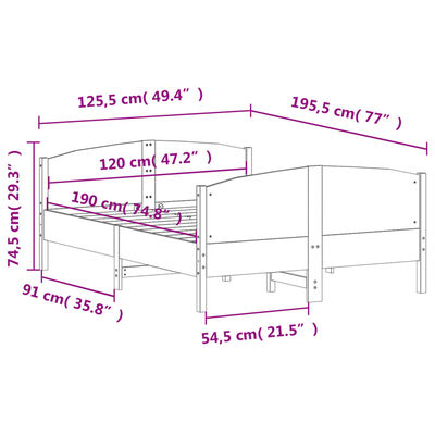 vidaXL Posteljni okvir brez vzmetnice 120x190 cm trdna borovina