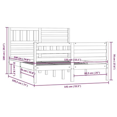 vidaXL Posteljni okvir 135x190 cm trden les