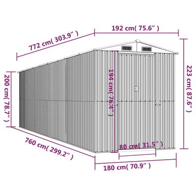 vidaXL Vrtna lopa temno rjava 192x772x223 cm pocinkano jeklo