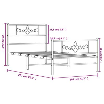 vidaXL Kovinski posteljni okvir z vzglavjem in vznožjem črn 100x200 cm