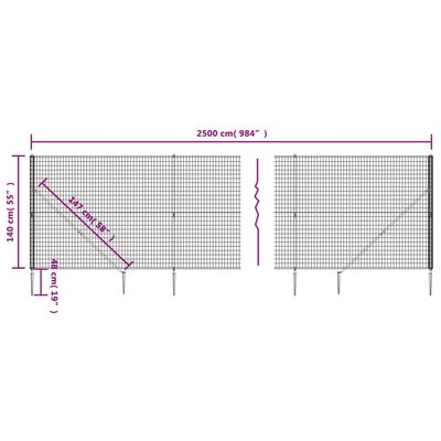 vidaXL Mrežna ograja s konicami za postavitev antracit 1,4x25 m