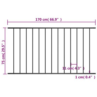 vidaXL Ograjni panel prašno premazano jeklo 1,7x0,75 m črn