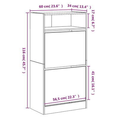 vidaXL Omarica za čevlje siva sonoma 60x34x116 cm inženirski les