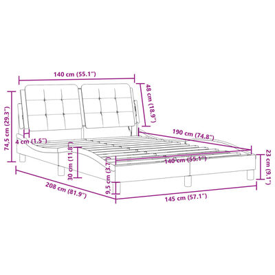 vidaXL Posteljni okvir z vzglavjem črn in bel 140x190 cm umetno usnje