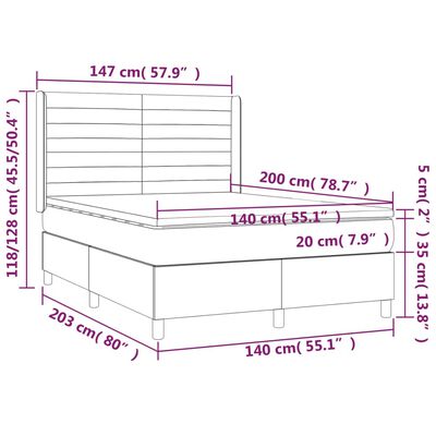 vidaXL Box spring postelja z vzmetnico LED temno rjava 140x200cm blago