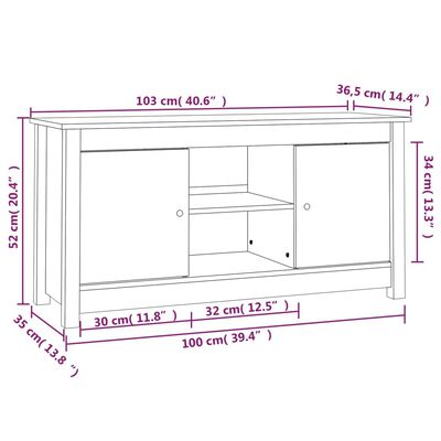 vidaXL TV omarica medeno rjava 103x36,5x52 cm trdna borovina