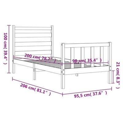 vidaXL Posteljni okvir brez vzmetnice bel 90x200 cm trdna borovina