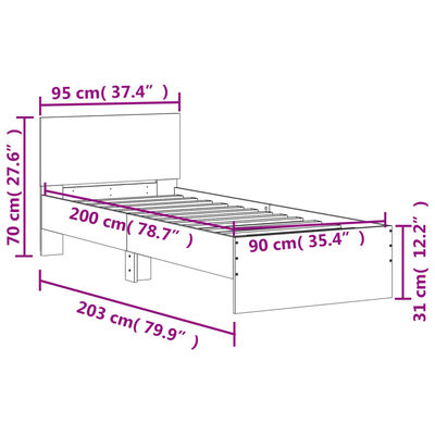 vidaXL Posteljni okvir z vzglavjem sonoma hrast 90x200 cm inž. les