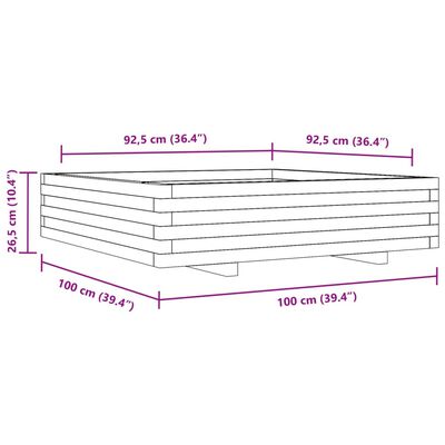 vidaXL Vrtno cvetlično korito voščeno 100x100x26,5 cm trdna borovina