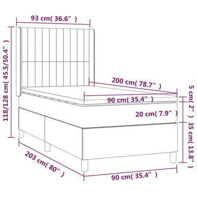 vidaXL Box spring postelja z vzmetnico svetlo siva 90x200 cm blago