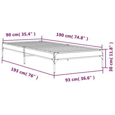 vidaXL Posteljni okvir rjav hrast 90x190 cm inženirski les in kovina