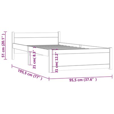 vidaXL Posteljni okvir bel iz trdnega lesa 90x190 cm