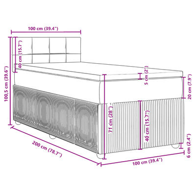 vidaXL Box spring postelja z vzmetnico svetlo siva 100x200 cm žamet