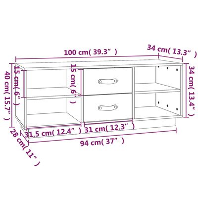 vidaXL TV omarica siva 100x34x40 cm trdna borovina