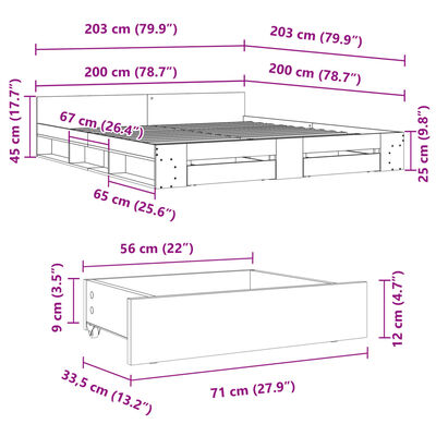 vidaXL Posteljni okvir s predali sonoma hrast 200x200cm inženirski les