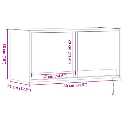 vidaXL Stenska TV omarica z LED lučkami rjavi hrast 80x31x38 cm