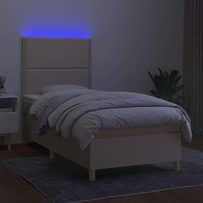 vidaXL Box spring postelja z vzmetnico LED krem 90x200 cm blago