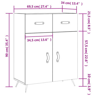 vidaXL Komoda črna 69,5x34x90 cm inženirski les