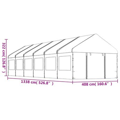 vidaXL Paviljon s streho bel 13,38x4,08x3,22 m polietilen