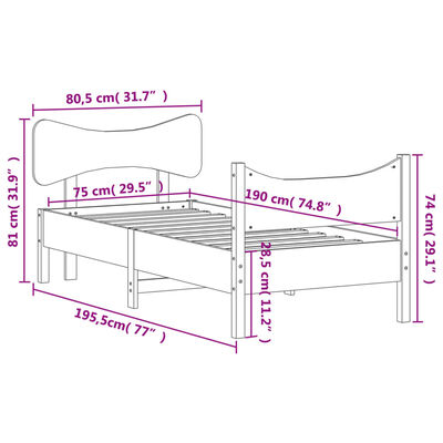 vidaXL Posteljni okvir brez vzmetnice voščeno rjav 75x190 cm borovina