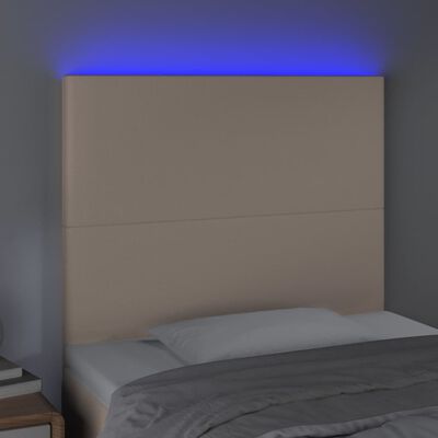 vidaXL LED posteljno vzglavje kapučino 80x5x118/128 cm umetno usnje