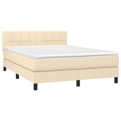 vidaXL Box spring postelja z vzmetnico krem 140x200 cm blago