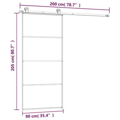 vidaXL Drsna vrata z opremo 90x205 cm ESG steklo in aluminij