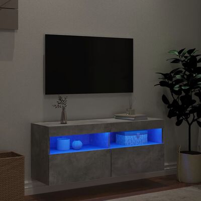 vidaXL Stenska TV omarica z LED lučkami betonsko siva 100x30x40 cm