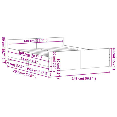 vidaXL Posteljni okvir z vzglavjem in vznožjem sonoma hrast 140x200 cm