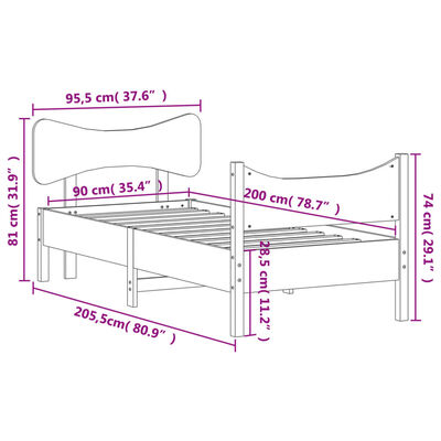 vidaXL Posteljni okvir brez vzmetnice bel 90x200 cm trdna borovina