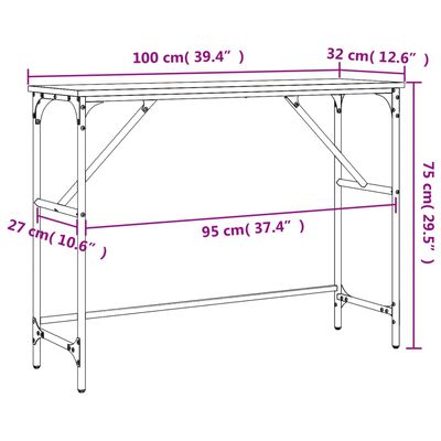 vidaXL Konzolna mizica dimljen hrast 100x32x75 cm inženirski les