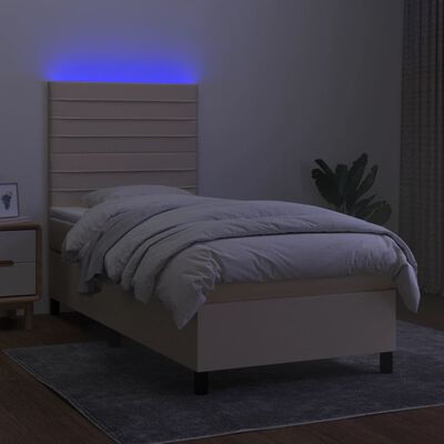 vidaXL Box spring postelja z vzmetnico LED krem 90x190 cm blago